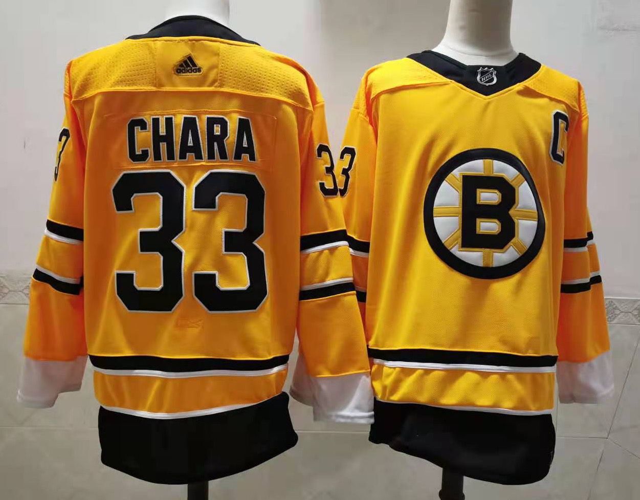 Men Boston Bruins #33 Chara Yellow Authentic Stitched 2020 Adidias NHL Jersey